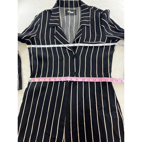 Reformation Black Long Sleeve Pinstripe V Neck Jumpsuit Women's Vacation Concert - Picture 7 of 8